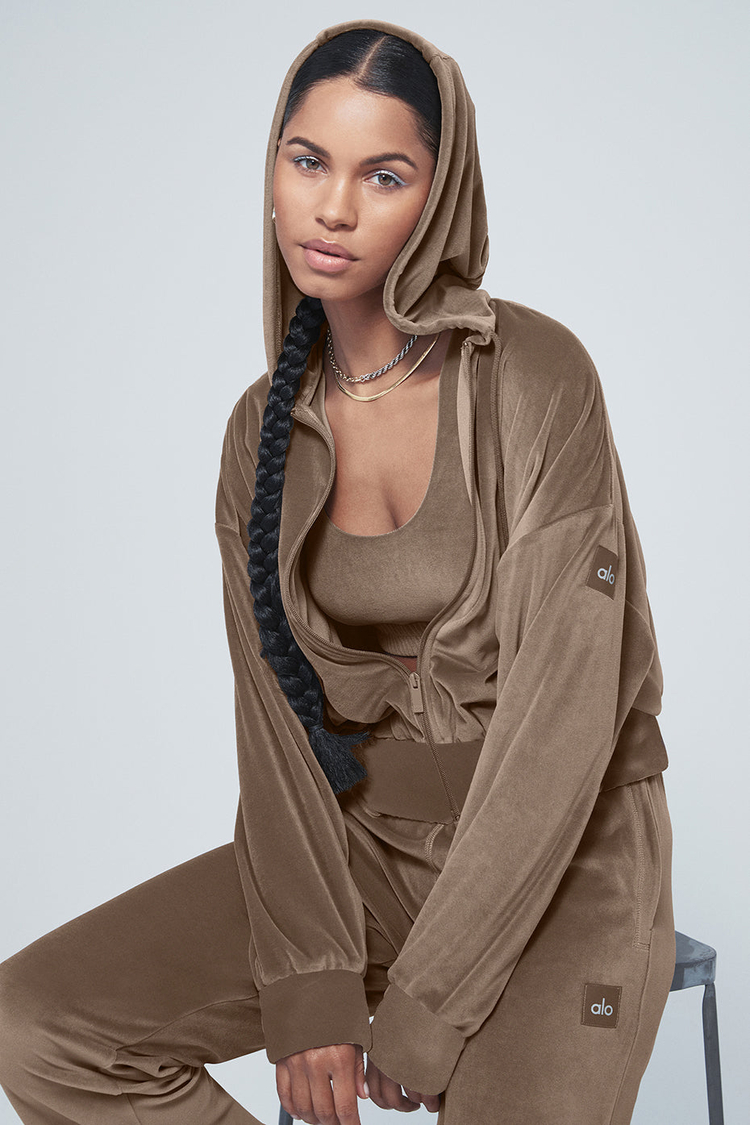 Buy Velour Glimmer Full Zip Hoodie online Alo Yoga Kuwait Kuwait