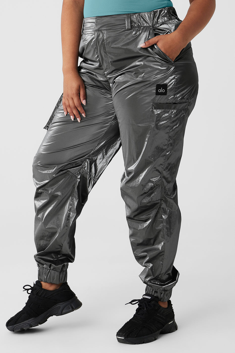 Metallic High-Waist Break Line Jogger